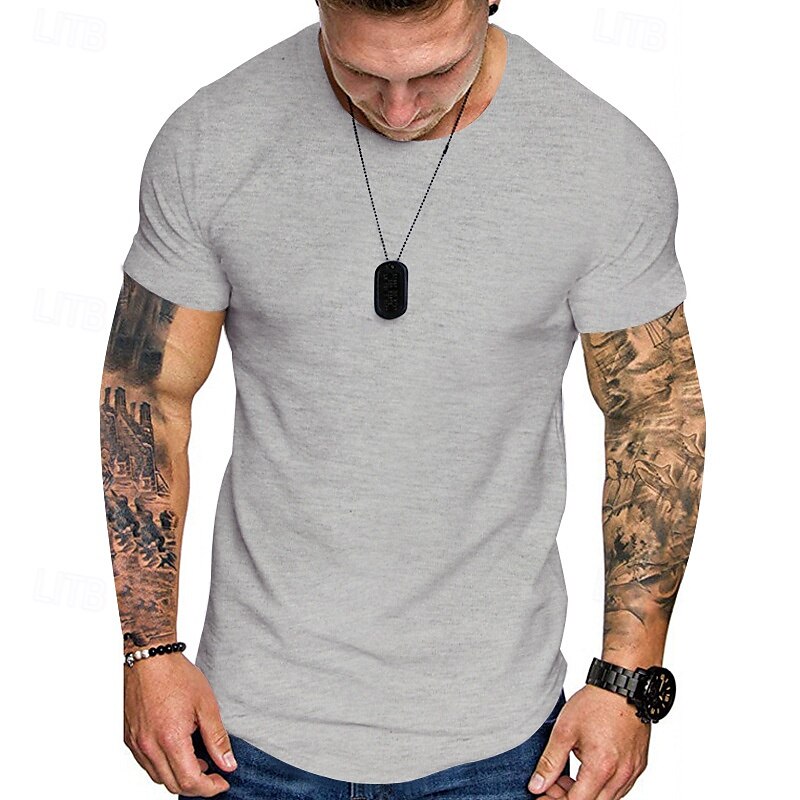 Herren T Shirt T-Shirt Kurzarmshirt Kurzarm Rundhalsausschnitt Sommer Einfach Mode Designer Basic Klassisch Urlaub Straße Ausgehen Schwarz Khaki Hellgrau Top T-Shirt für Herren 2025 - $15.49 –P11