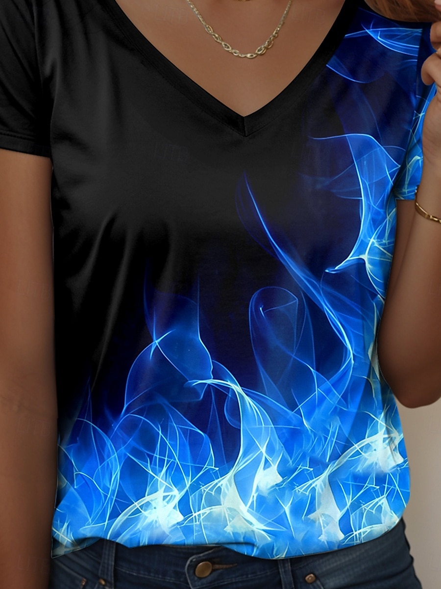 Femmes T-shirt A Ombre Graphique Occasionnel Manche Courte Col en V Hauts Réguliers Quotidien Imprimé Rouge Bleu Vert Été Printemps de 2025 ? $19.99 –P3