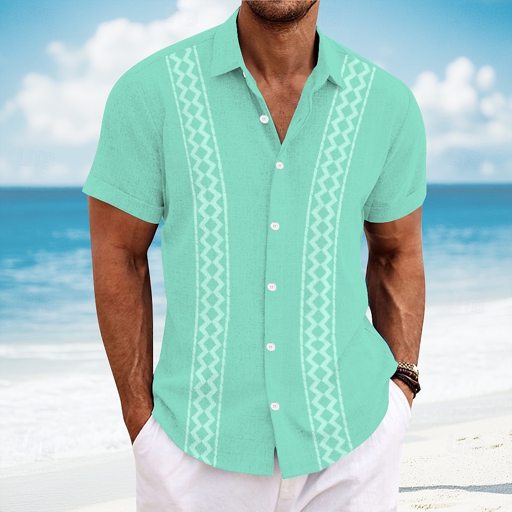Per uomo Geometrico Camicia Camicia Guayabera Camicia con Bottoni Manica Corta Moda Casual Vacanza Abbigliamento Quotidiano Abbigliamento mare Estate Primavera Collo ripiegato camicie con colletto del 2025 a $23.99 –P3