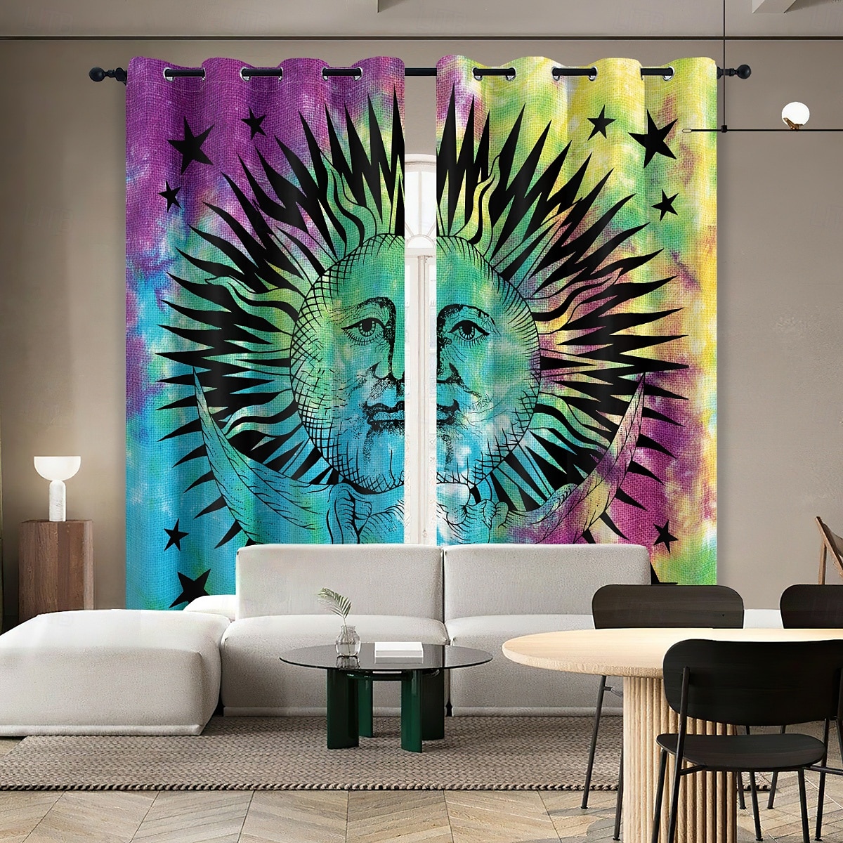 RETRO ABSTRAKTI MANDALA AURINKO JA KUU ISOLAHKOTOULOS ULKOBALCONI KESKUSTELUTILA OLOHUONE KOTIKORISTUS 2-KOSKETUS 3D DIGITAALINEN PRINTTAUS REIKÄTUNNUSVERHO 2025 - $30.99 –P12