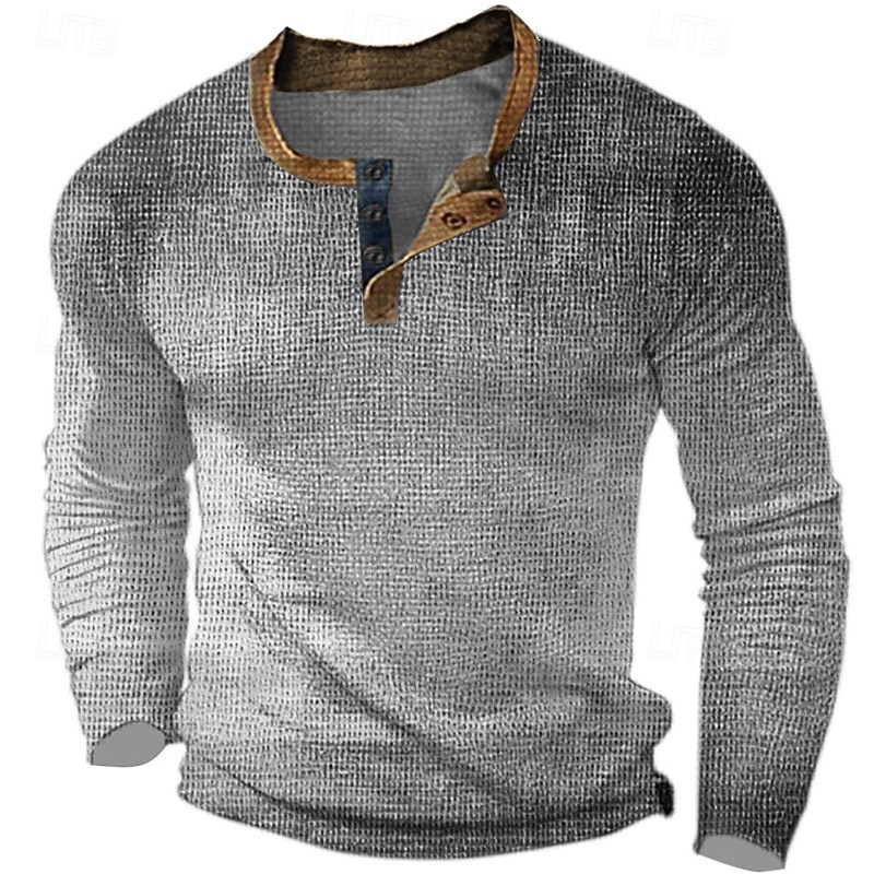 Homens Gráfico Gradiente Camisa Waffle Henley Estilo casual Estilo Clássico Manga Longa Impressão 3D Moda Designer Básico Ao ar livre Diário Primavera & Outono Azul Laranja Marron Cinzento Henley de 2025 por $23.99 –P3