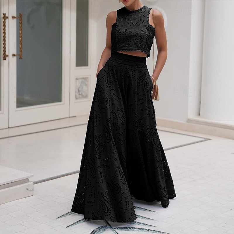 Damen kleid lang Zweiteiliges Kleid Elegant Modisch Urlaub Verabredung Ausgehen Regular Fit Glatt Ärmellos Rundhalsausschnitt Schwarz Weiß Gelb Rosa Sommer 2025 - $41.99 –P5