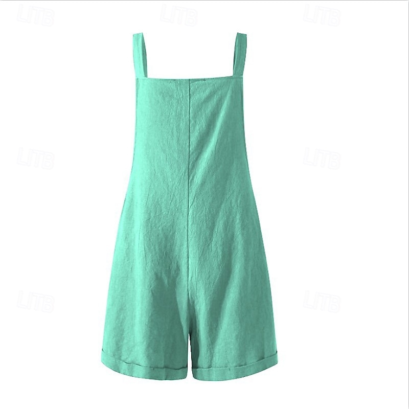 Damen Normal Leinen-inspirierte Hosen Lässig Einfarbig Ärmellos U-Ausschnitt Knöpfe Täglich Ausgehen Normale Passform Schwarz Blau Fuchsie Sommer 2025 - $21.99 –P6