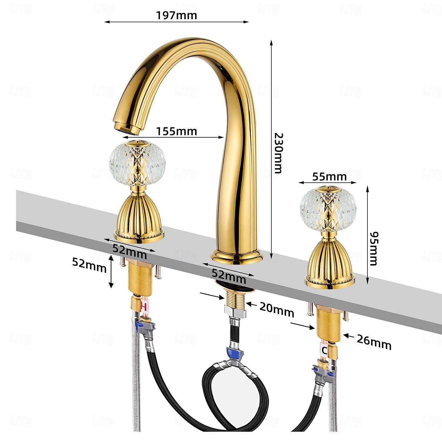 Robinet lavabo - Séparé Plaqué Diffusion large Deux poignées trois trousBath Taps de 2025 ? $170.99 –P2