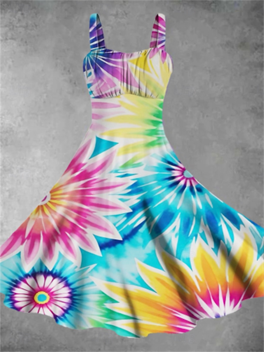 Dámské Midi šaty Letní šaty stylové Na běžné nošení Dovolená Domů Rande Tvarovaný potah Grafika Bez rukávů Ramínka Colourful Světle zelená Světle fialová Duhová Léto 2025 - $26.99 –P3