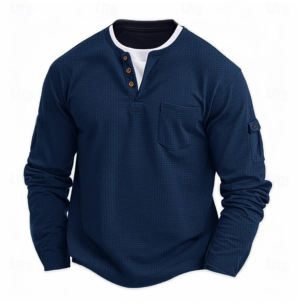 Men's T Shirt Tee Tee Top Long Sleeve Shirt Long Sleeve Henley Spring Fall Plain Fashion Designer Basic Pockets 2 in 1 Vacation Street Going out Navy Blue Top Tee for Men 2026 - $27.99 –P9