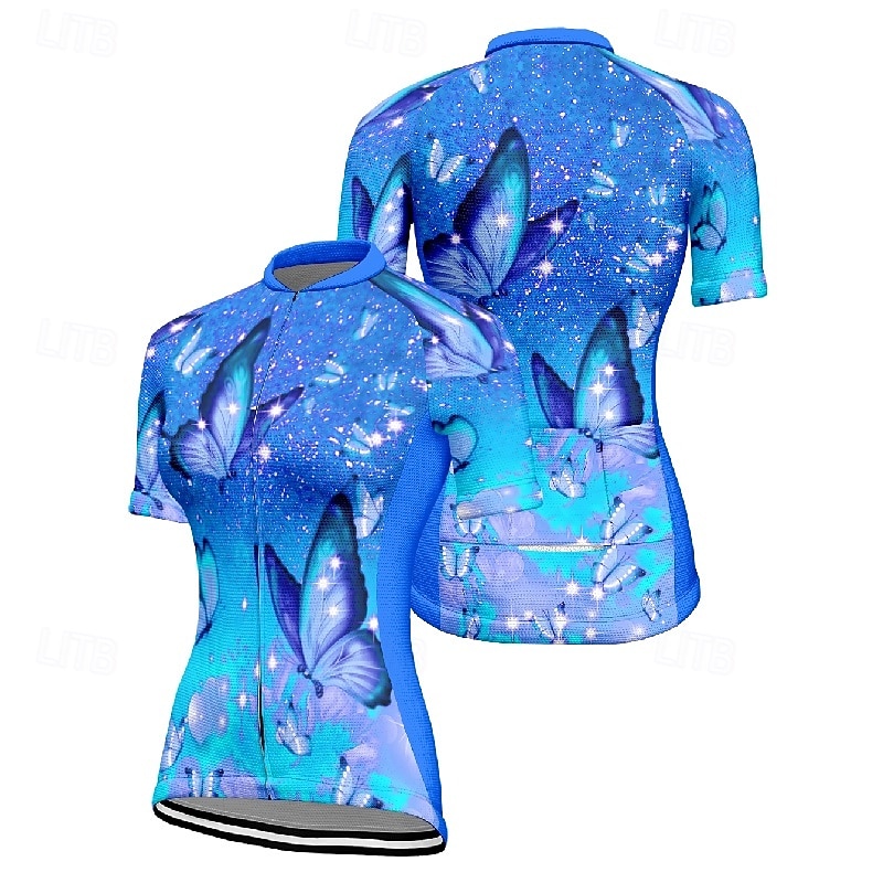 2026年 女性用 サイクリングジャージー バタフライ 半袖 バイク Tシャツ ジャージー 3つのリアポケット付き マウンテンサイクリング 速乾性 人間工学デザイン ウィッキング 高通気性 スポーツ パープル 衣類  コレクション – $23.99 –P3