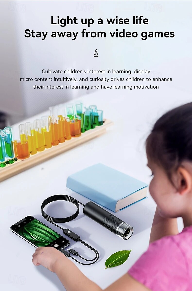 Type-C 2in1 Digital Microscope Portable 8LED 1600X Magnification Endoscope for iPhone Android Phone Inspection Camera Microscope 2025 - $55.99 –P3