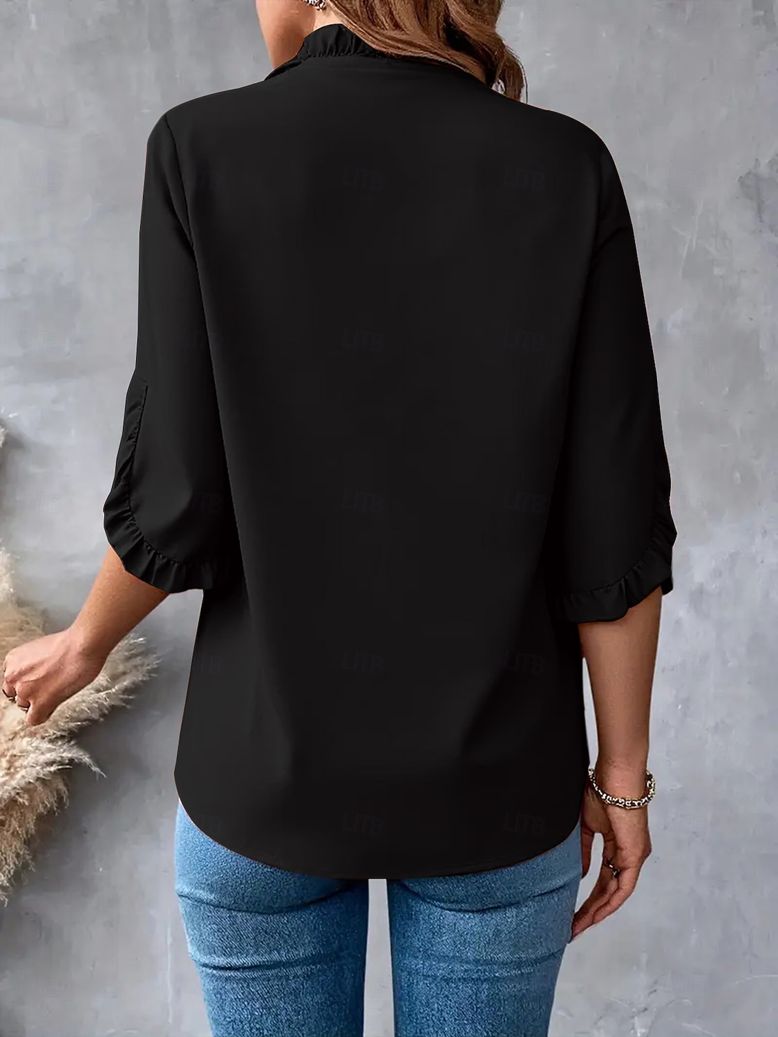 Bluzka Damskie Czarny Biały Czerwony Jednolity/zwykły kolor Falbany Codzienny Elegancja W serek Regularny S 2025 - $17.49 –P4