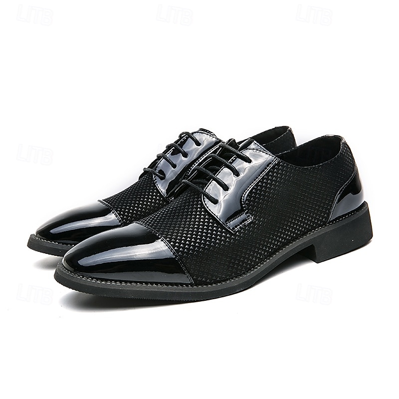 scarpe oxford da uomo in pied de poule bianco e nero con dettagli in vernice, elegante design con lacci per eventi formali alla moda del 2025 a $42.99 –P1