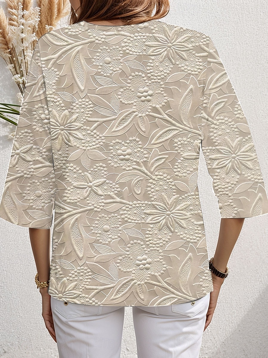 Kvinne Bluse 3D Trykk Blomster Grafisk Stilfull Strand Kort Erme V Hals Vanlige Topper Daglig Trykk Blå Grønn Beige Vår Høst 2025 - $25.99 –P4