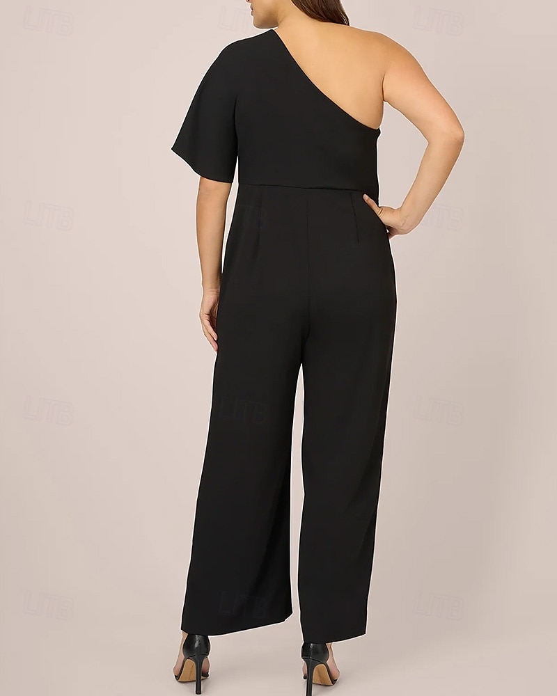 Jumpsuits Mother of the Bride  Elegant Simple Minimalist One Shoulder Floor Length Crepe Short Sleeve with Ruffles 2025 - $136.99 –P2