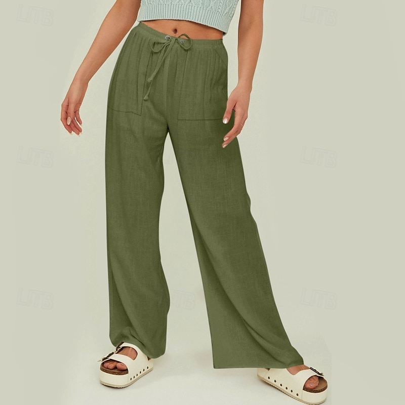 Femmes Short en coton et lin Pantalon inspiré du lin Pantalon en coton et lin Streetwear Occasionnel Longueur complète Naturel Uni Avec Poches Conception à cordon élastique Confortable Extérieur Rue de 2025 ? $24.99 –P2