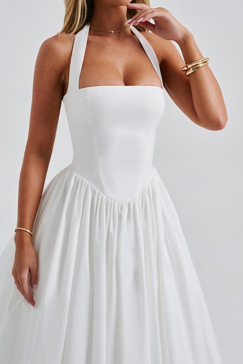 Pentru femei Rochii Midi Rochie albă Rochie de absolvire Modă Modern Zi de Naștere Concediu Absolvire Fit regulat Simplu Fără manșon Gâtul halter Negru Alb Roșu-aprins Vară 2025 - $32.99 –P6