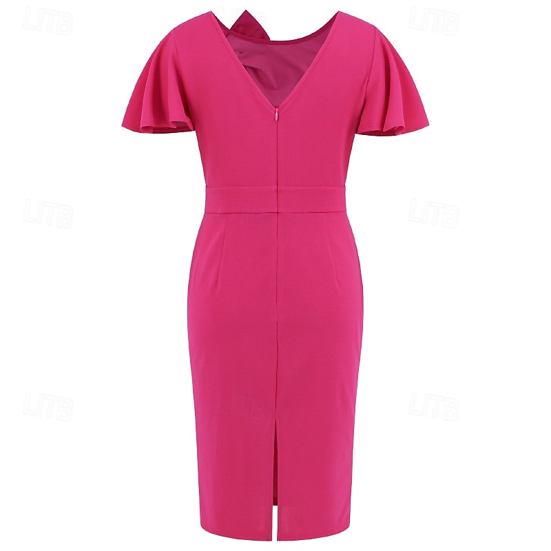 Femmes Robe Midi Robe de Cocktail Robe fourreau Mode Extérieur Date Fête du thé Coupe régulière Uni Manche Courte Col ras du cou Noir Vert Rose rouge Été de 2025 ? $27.99 –P7