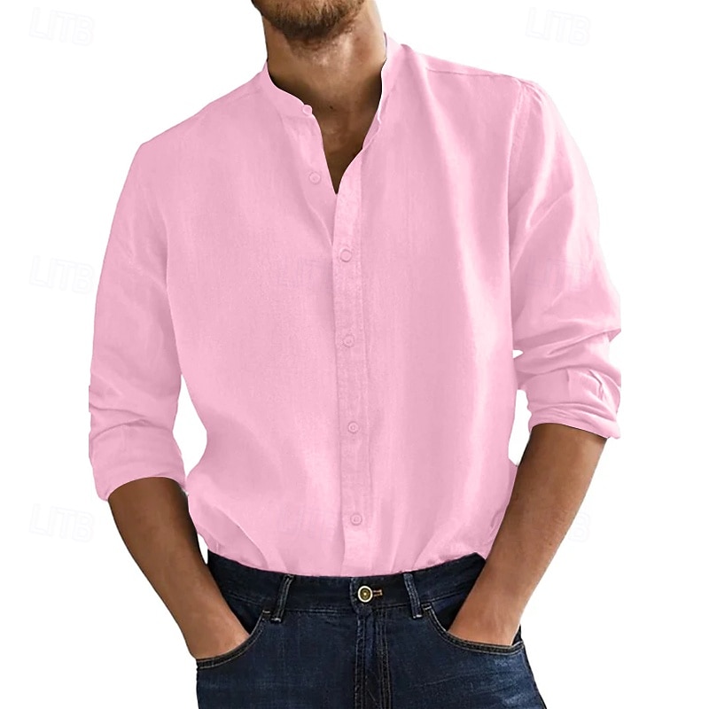 Per uomo Camicia Camicia con colletto alla coreana Camicia Estiva Abbigliamento da spiaggia Camicia casual Camicia con Bottoni Tinta unica Vacanza Crociera Nero Bianco Rosa Arancione Manica Lunga del 2025 a $23.99 –P5