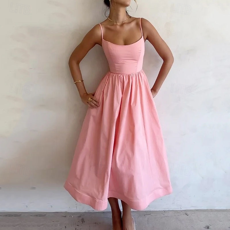 Femmes Robe Midi Robe Blanche Robe de remise des diplômes Robe Nuisette Mode Moderne Anniversaire Remise des Diplômes Date Coupe régulière Uni Sans manches Bretelles spaghetti Blanche Rose Claire de 2025 ? $31.99 –P2