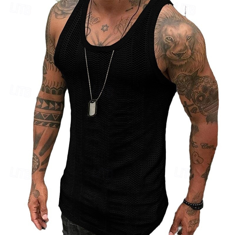 Homens Malha Íntima Camiseta Interior camisa sem manga Sem Manga Gola Redonda Verão Côr Sólida Moda Designer Músculo Tricotado Ao ar livre Férias Preto Branco Verde Tropa Top Tee para Homens de 2025 por $18.99 –P4