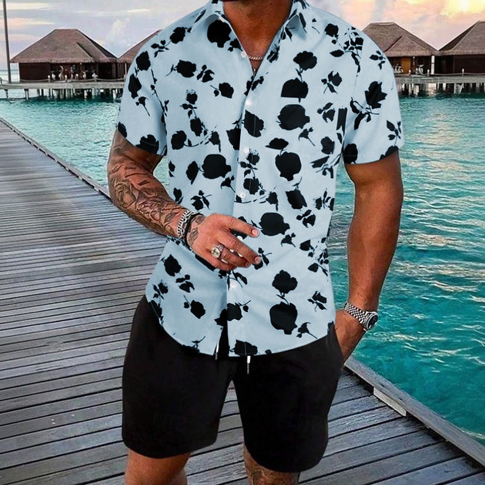 Férfi Virágos 2db Ingek készletek Hawaii ing Rövid ujjú Rövid nadrág Térfogatcsökkenés Szabadság Alkalmi Szabadtéri Hétköznapi Napi 3D nyomtatás Nyár Fehér Rózsaszín Kék 2025 - $32.99 –P3