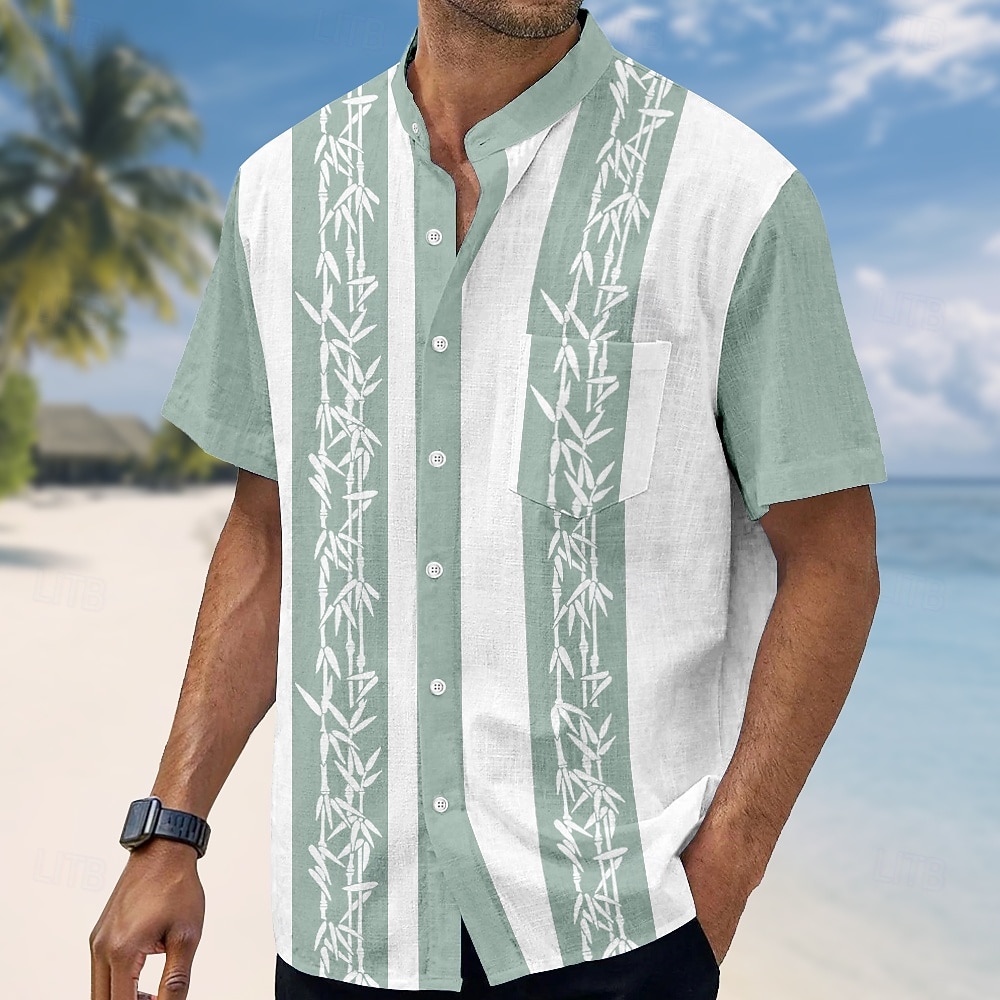 Homens Plantas Bambu Camisa Social Camisa de gola alta Manga Curta Moda Casual Férias Feriado Roupa de Praia Verão Primavera Colarinho Mandarim Faixa colarinho do vovô Abotoar Impressão 3D Camisa de 2026 por $25.99 –P1