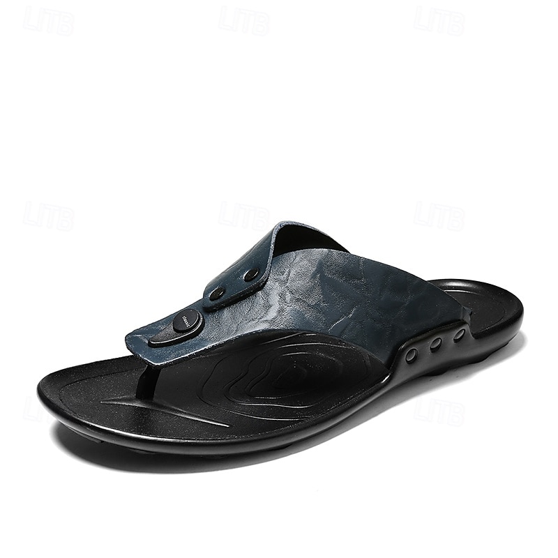 Moderne Flip-Flops aus hellbraunem Kunstleder für Herren mit doppelten Aussparungen und verstellbaren Riemen – vielseitiges Schuhwerk für Komfort im Alltag 2025 - $24.99 –P5