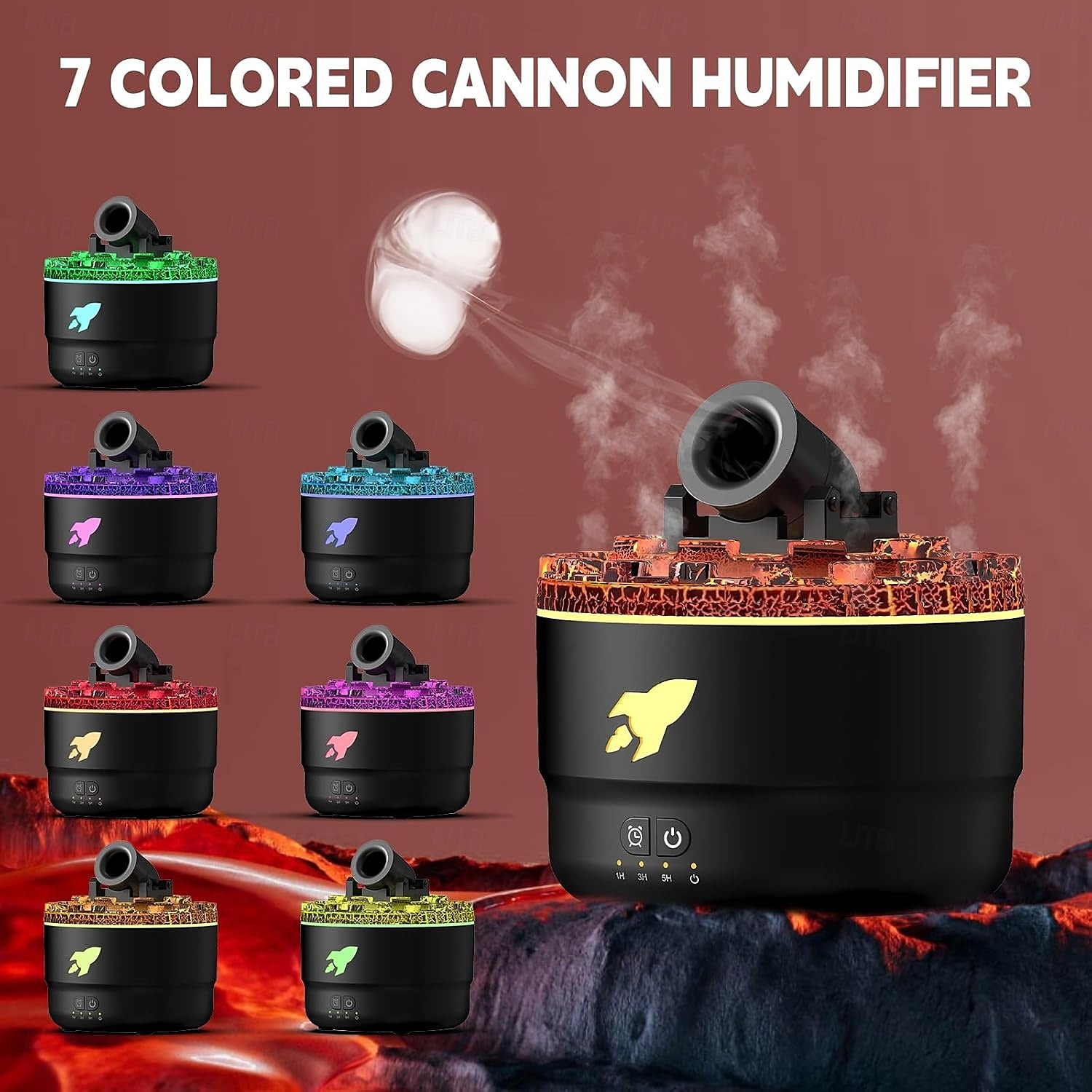 Ароматический увлажнитель воздуха Cannon Blast, увлажнитель воздуха с 2 режимами распыления, цветной светодиодной подсветкой и таймером, креативный красочный диффузор увлажнителя воздуха в форме 2025 - $39.99 –P2
