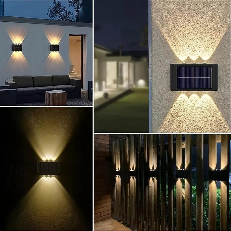 4 st led utomhus solcellslampor stegljus 6 pärlor uteplatslampor innergård trädgård staket däck vägglampor enkel installation 2025 - $21.99 –P7