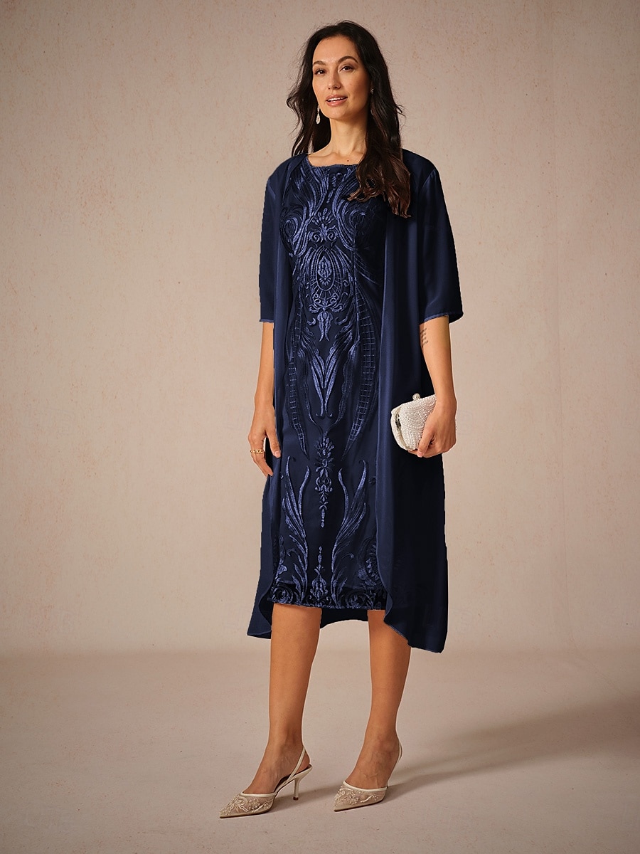 Dame Chiffongoverdeler Helfarge Elegant Stilfull Halvlange ermer Asymmetrisk Lange topper Navyblå Sommer Vår 2025 - $10.99 –P2