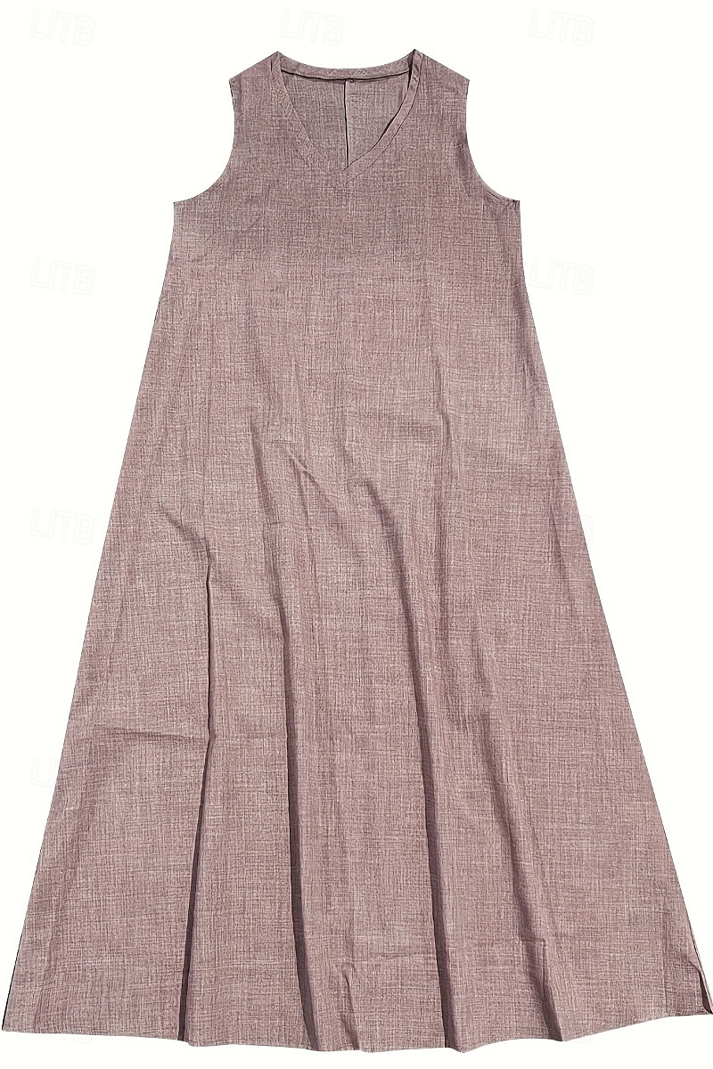 Damen Midikleid Leinen-inspirierte Kleider Freizeitkleid Baumwoll-Leinenkleid Sommerkleid Mode Basic Urlaub Täglich Ausgehen Normale Passform Einfach Ärmellos V Ausschnitt Leicht Braun Khaki Leicht 2025 - $26.99 –P2