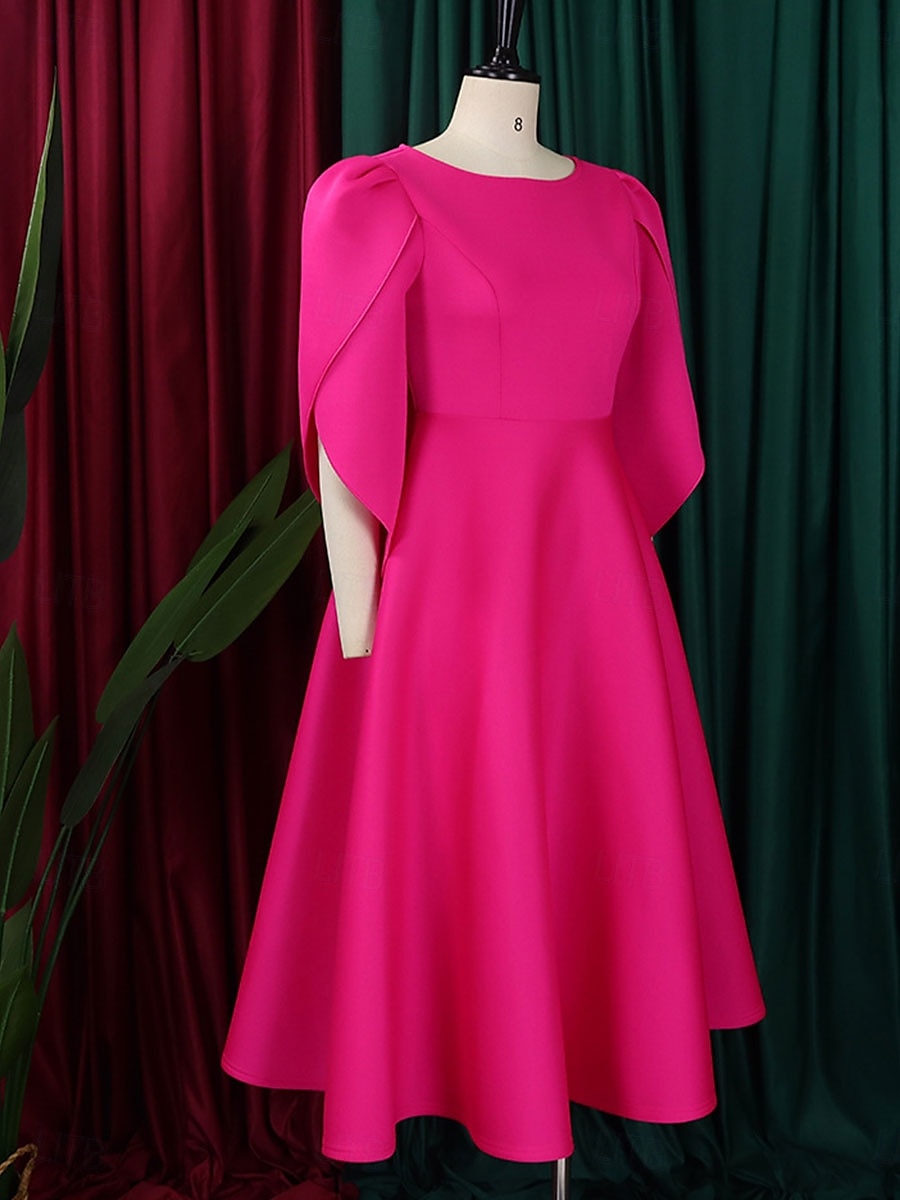 Kleid Mutter der Braut Elegantes Freizeitkleid Rundhalsausschnitt Knie-Länge Polyester 3/4 lange Ärmel mit einfarbig 2025 - $79.99 –P9