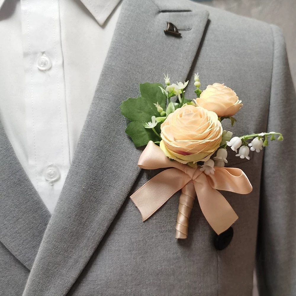Heren Bruiloft Corsage Zomer Bruiloft Witte Champagne Corsage voor Bruidegom en Bruidsjonkers Bloemaccessoires Party Stukken Decoraties 2025 - $10.99 –P2