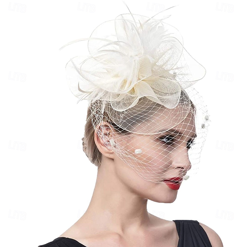 Fascinátory Polyester 30. léta Se širší krempou Závojový klobouk Svatební Čajový dýchánek Kentucky Derby Dostih Dámský den Elegantní Vinobraní Jednoduchý S Peří MiniSpot Přílba Pokrývky Hlavy 2025 - $22.99 –P2