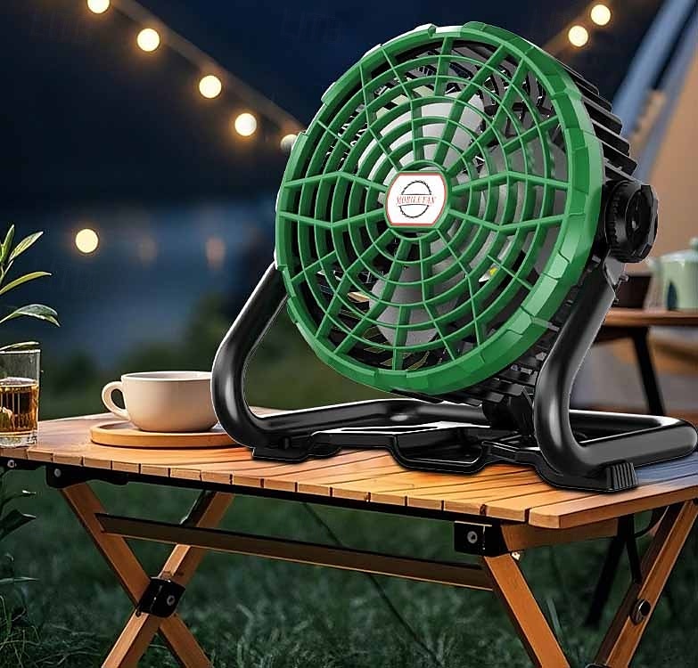 مروحة تخييم منزلية محمولة مقاس 6 بوصات مع دوران 360 درجة، وشاشة عرض للطاقة مع تنظيم سرعة لا نهائي، وإضاءة كاشفة يمكن تعليقها أو وضعها واقفة. 2025 - $44.99 –P1