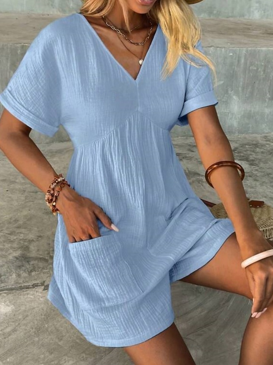 Rompers pour femmes couleur unie manches courtes col en V poches vacances quotidien coupe régulière noir vert abricot été de 2025 ? $34.99 –P14