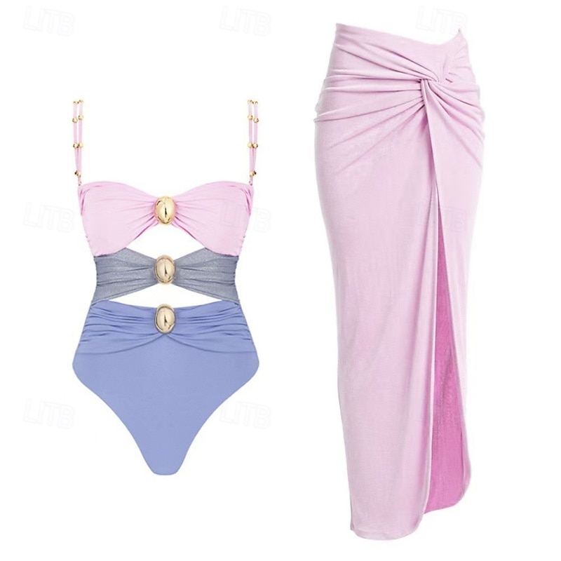 Dames Zwemkleding Een stukje 2 stuks Zwempak Lapwerk Tropisch Strand Kleding Kleurenblok U-hals Mouwloos Badpakken 2025 - $28.99 –P17
