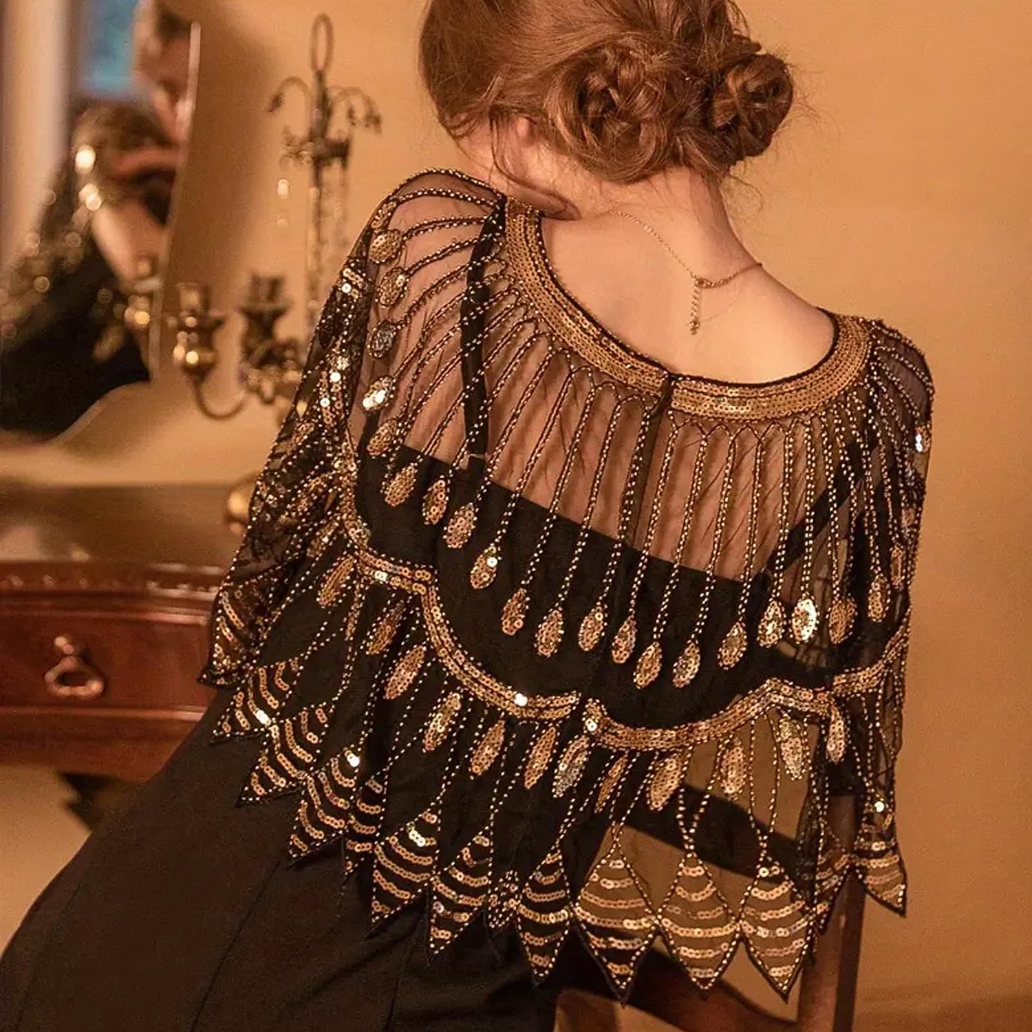 Rugido 20s 1920s Retro Antiguo Chales estilo flapper El gran Gatsby Chica de la aleta Lentejuelas Franja Disfraz Mujer Carnaval Fiesta de Noche Boda Mascarada Adulto Chal 2026 - $15.49 –P1