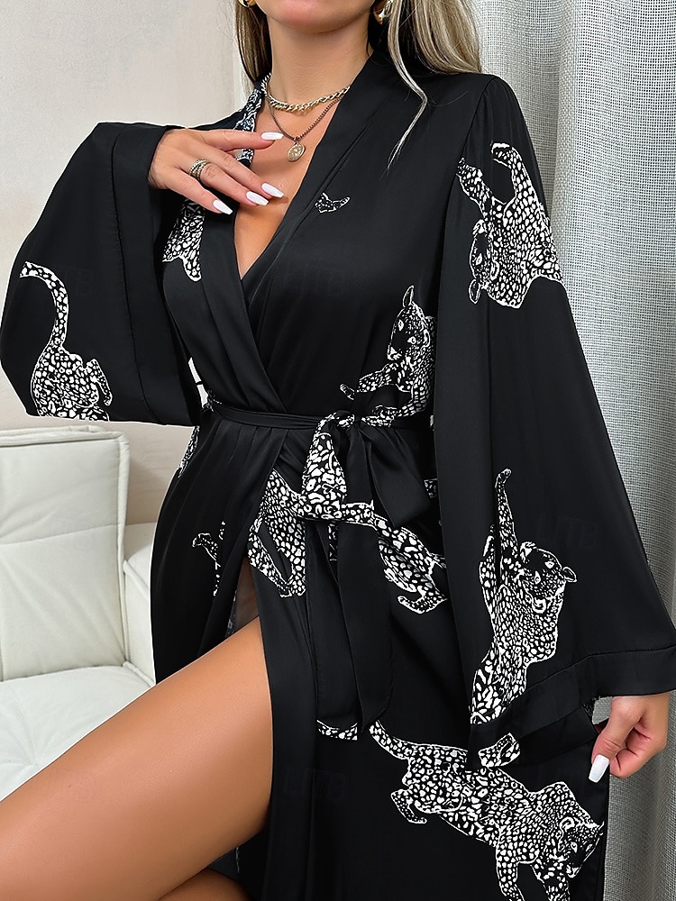 Femme Pyjamas Vêtements d'intérieur robe Décontractées Confort Animal Fermeture Avant Gilet Intérieur du quotidien Robe longue Col V Noir Blanche Eté Printemps Automne Hiver Ample de 2025 ? $24.99 –P3
