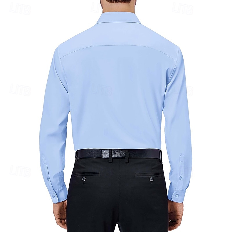 Men's Dress Shirt Plain Wedding Outdoor Light Blue Black Wine Dark Navy Long Sleeve Spread Collar Summer Spring Clothing Apparel 2026 - $25.99 –P6