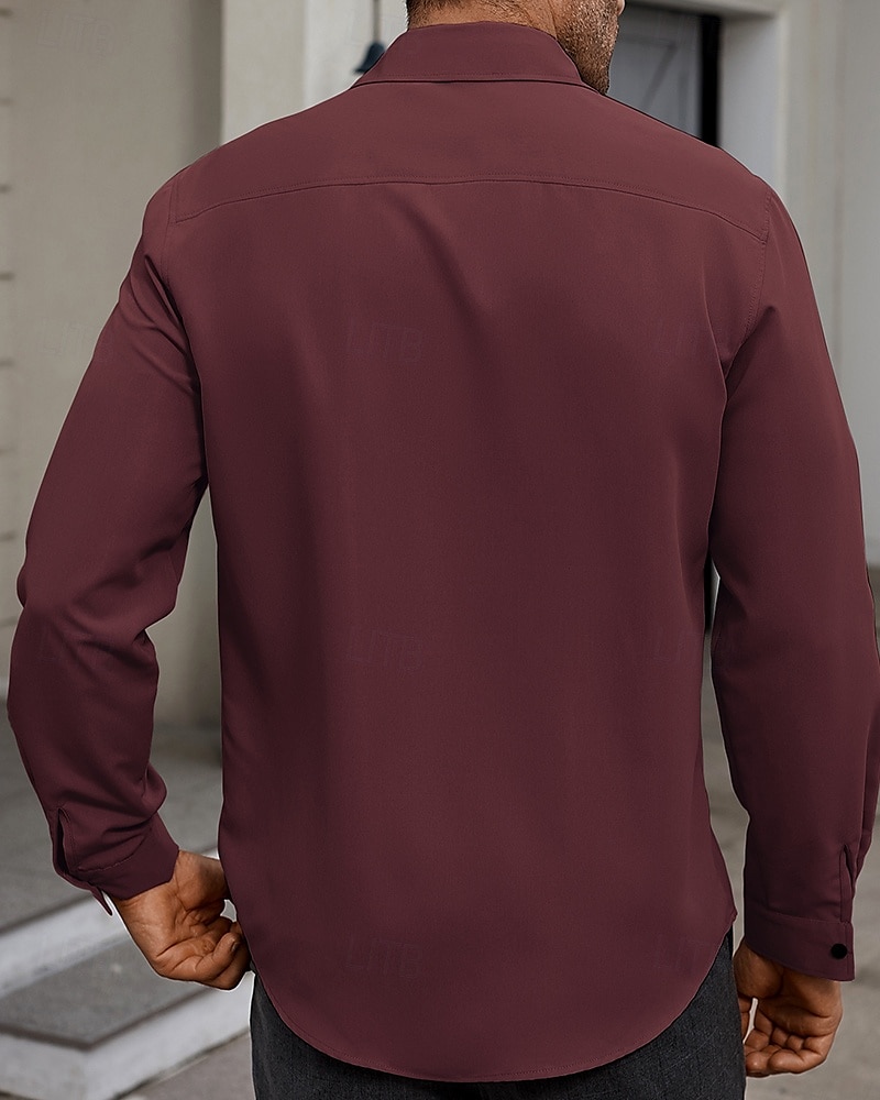 Per uomo Camicia Camicia Estiva Camicia casual Camicia da Spiaggia Camicia con Bottoni Bianco Borgogna Verde militare Manica Lunga Semplice Bavero Vacanza Camicia hawaiana Bottonato Abbigliamento del 2025 a $26.99 –P6