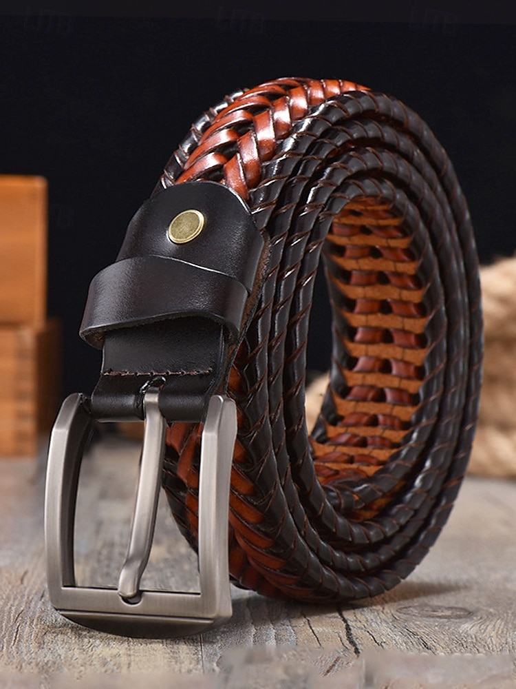 miesten aitoa nahkaa punottu vyö - vintage-punottu design metallisoljella, säädettävä muotivyö arki-, liike- ja juhlavaatteisiin 2025 - $19.99 –P3