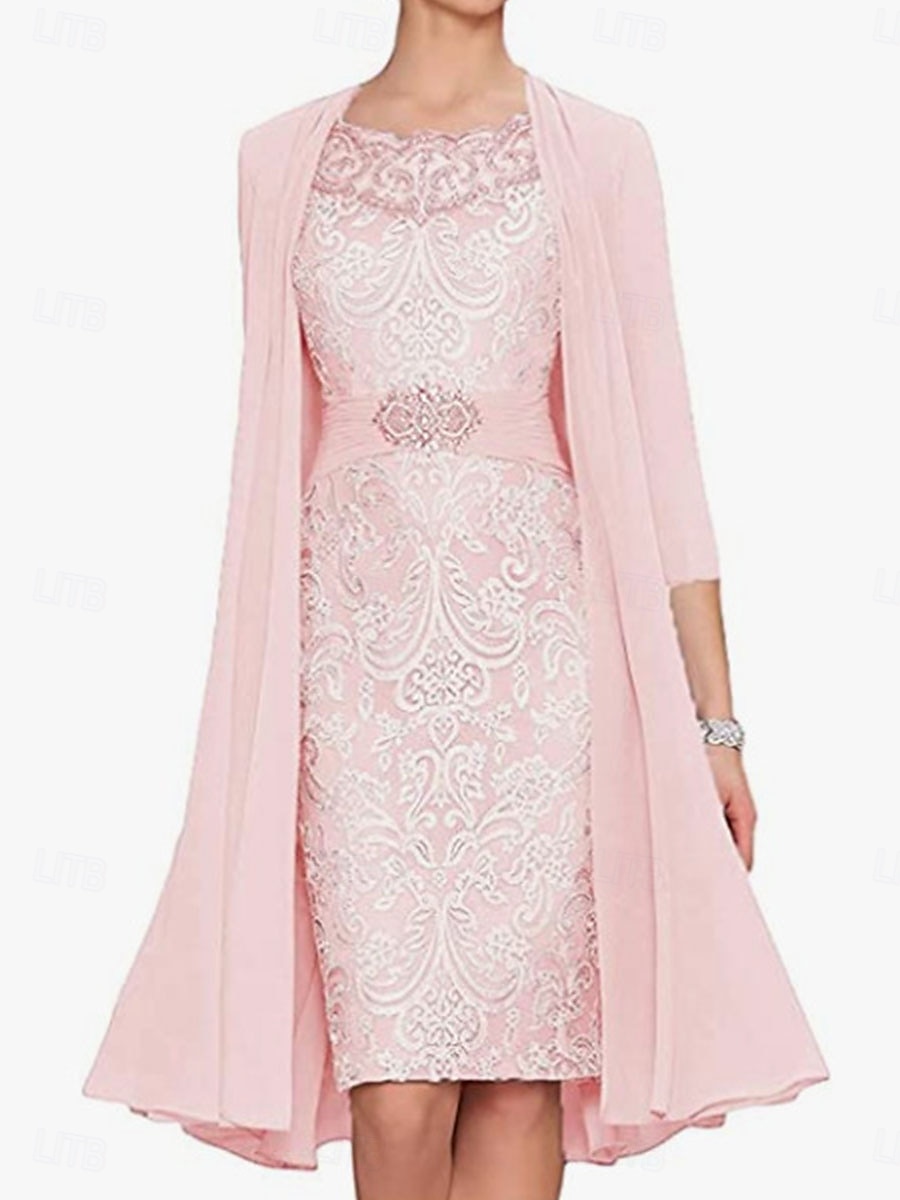 Dress SeMother of the Bride Dress Elegant Simple Crew Neck Knee Length Polyester Long Sleeve with Solid Color Graduation Dress 2025 2025 - $149.99 –P8