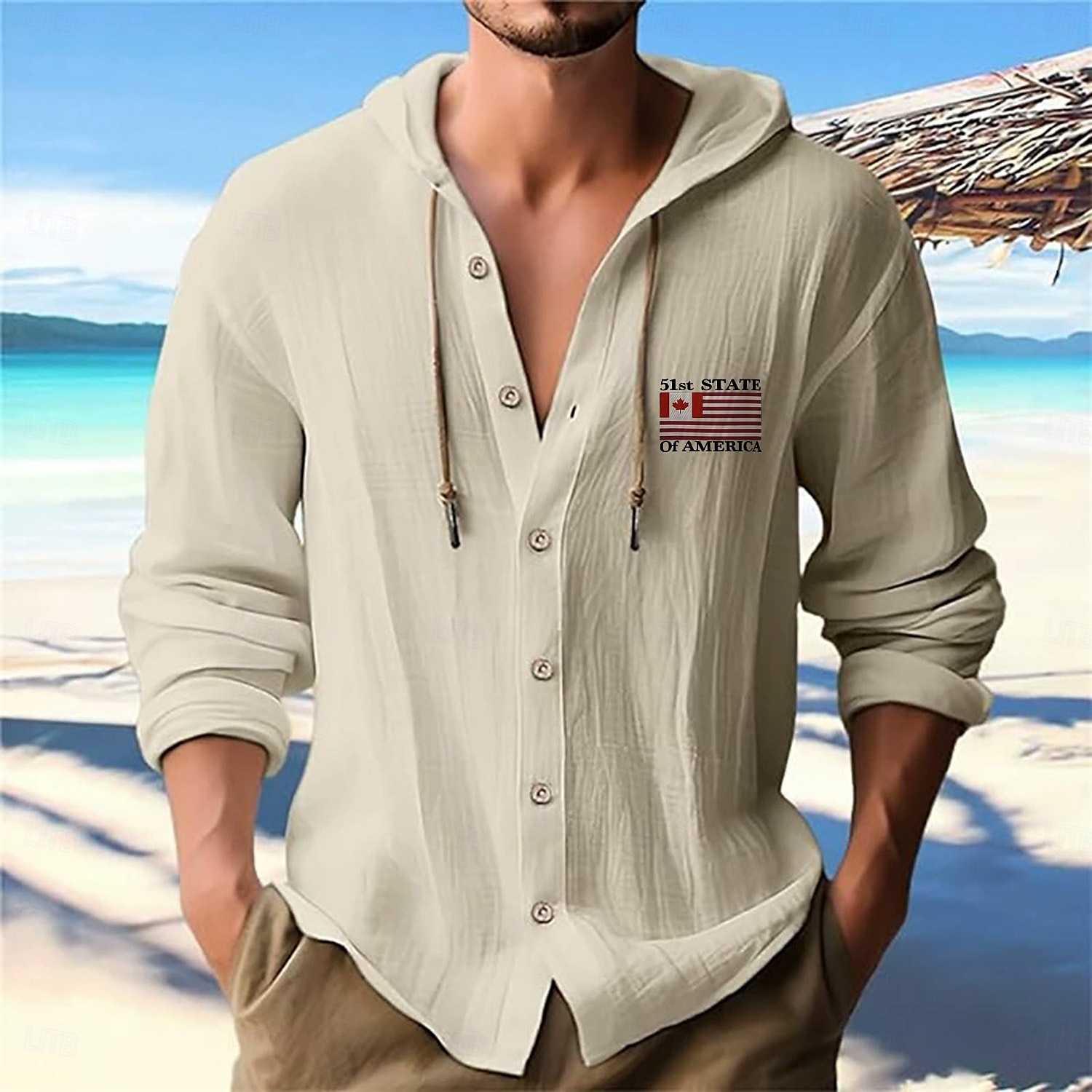 Herren Weißes Baumwollhemd Freizeithemd Knopfhemd Baumwollhemd Flagge Urlaub Straße Schwarz Weiß Blau Khaki Langarm Mit Kapuze Frühling & Sommer Bekleidung Button-Down 2025 - $26.99 –P2