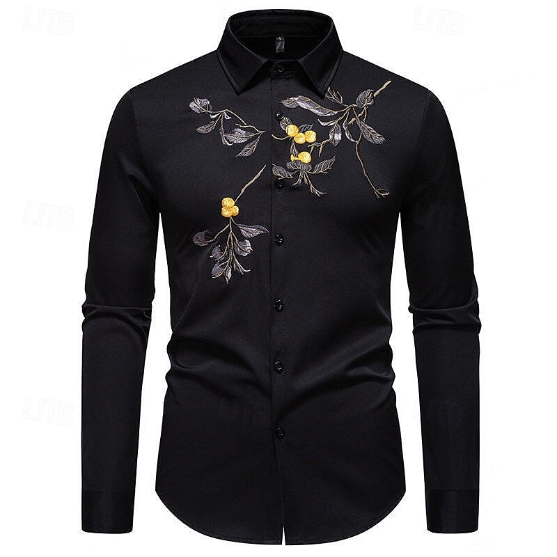 Per uomo Camicia Camicia estiva Maglietta informale Camicia da spiaggia Camicia con bottoni Nero Bianco Manica lunga Floreale Bavero Da mare Hawaiano Con ricami Abbigliamento Poliestere Di tendenza del 2025 a $36.99 –P1
