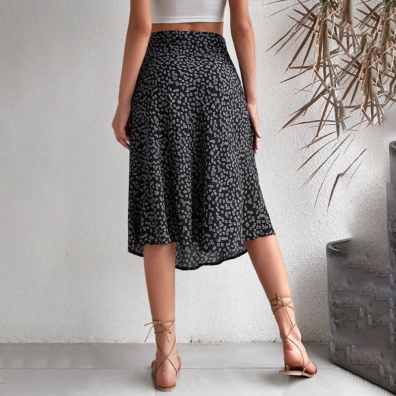 Dame الالتفاف A-linje Fritid Knelang Mellomhøyt liv Skjørt Blomstret Trykt mønster Mikroelastisk Feriereise Gate Svart Gul Blå Oransje Sommer Polyester 2025 - $21.99 –P7