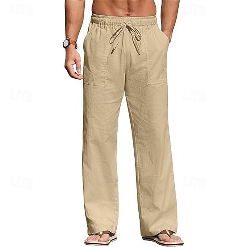 Men's Linen Pants Trousers Summer Pants Beach Pants Pocket Drawstring Elastic Waist Plain Comfort Breathable Vacation Daily Holiday Hawaiian Boho Black White 2025 - $18.99 –P6