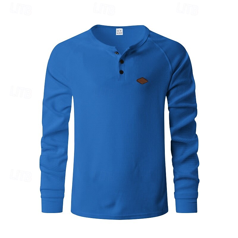 Pánské Tričko s knoflíkem Tričko Waffle Henley košile Tričko Henley Dlouhý rukáv Henley Jaro Podzim Bez vzoru Módní Designové Základní Knoflíky Dovolená ulice Jdeme ven Černá Bílá Královská modř Top 2025 - $17.49 –P13