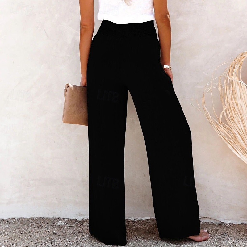 Mujer Pantalones de lino y algodón pantalones Casual Longitud total Cintura Media Plano Cintura elástica Confortable Al Aire Libre Deporte Calle Vino Azul marinero Gris Negro Verano Ajuste regular 2025 - $23.99 –P7