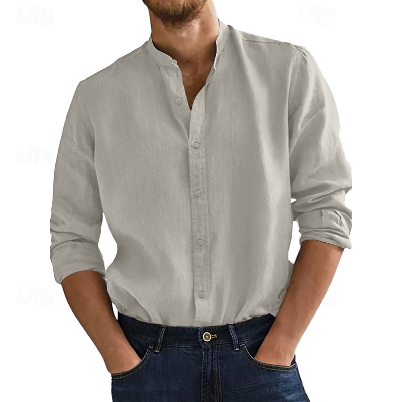 Per uomo Camicia Camicia con colletto alla coreana Camicia Estiva Abbigliamento da spiaggia Camicia casual Camicia con Bottoni Tinta unica Vacanza Crociera Nero Bianco Rosa Arancione Manica Lunga del 2025 a $23.99 –P11