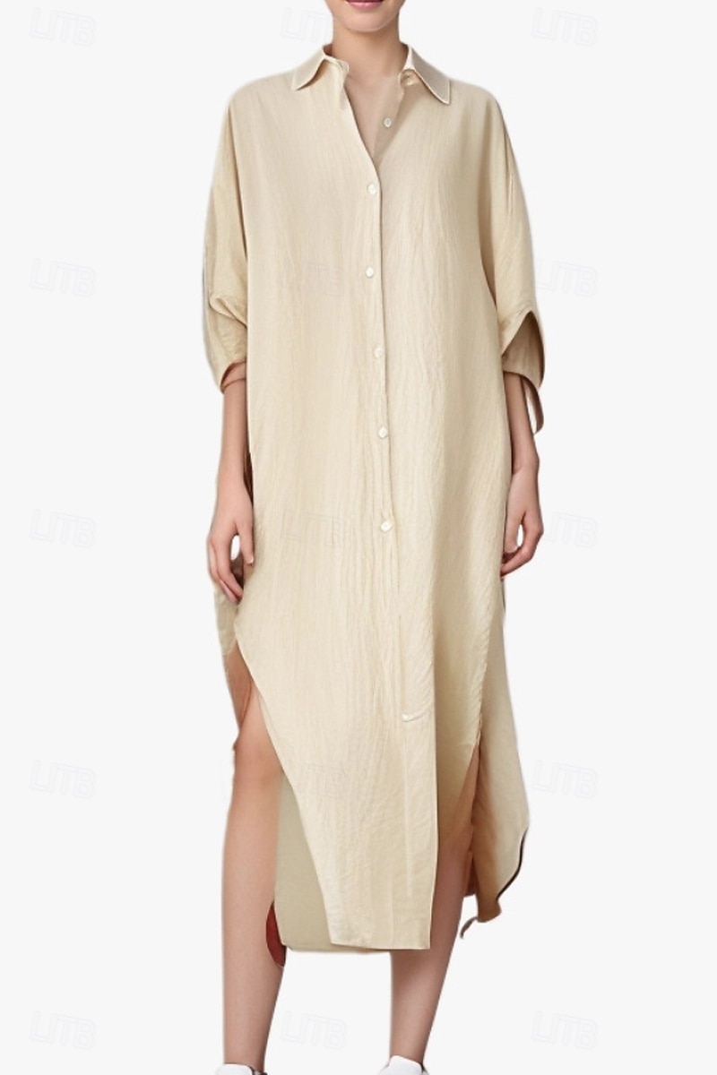 Per donna Abito Midi Abito Camicia Abito in cotone e lino Moda Essenziale Classico Vacanza Ferie Uscire Vestibilità regolare Semplice Manica Lunga Colletto a Camicia Nero Bianco Verde chiaro Rosa del 2025 a $26.99 –P11