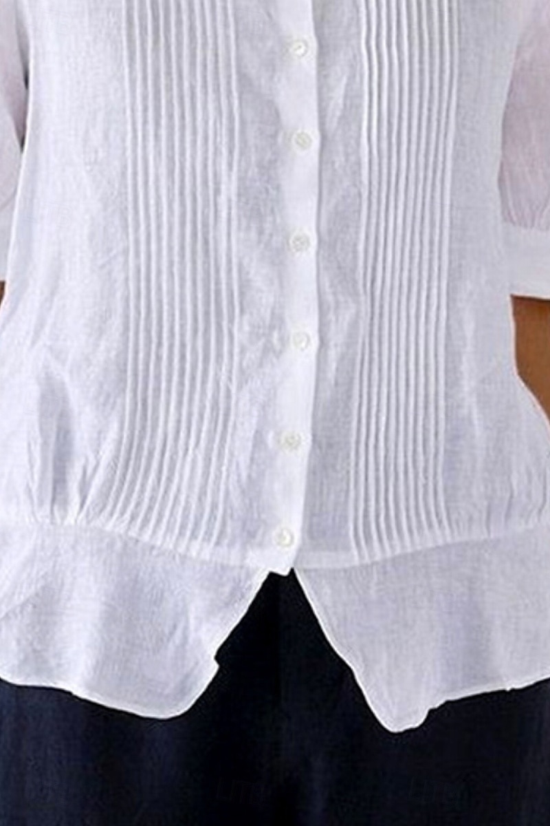 Per donna Camicia Camicie di cotone e lino Abbottonare Blusa Semplice Essenziale Moderno Manica Corta Colletto a Camicia Top Regolari Quotidiano Ferie Uscire Bottoni Bianco Estate del 2025 a $30.99 –P3
